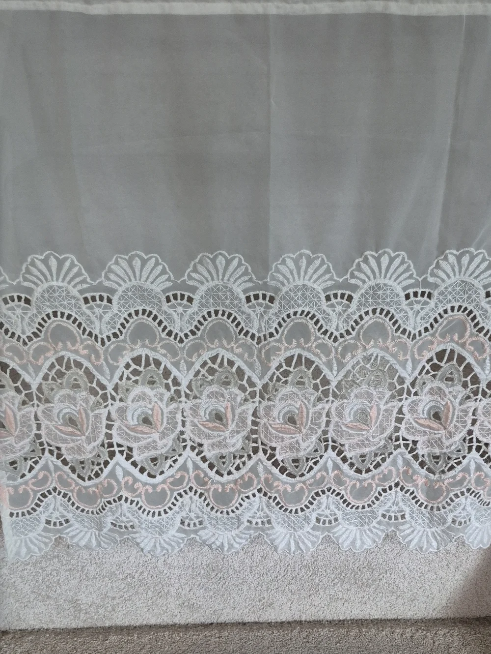 White Sheer Lace Curtain Panel Valance  Scalloped Edge 29x27